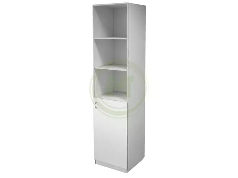 Шкаф медицинский ШМД-"МСК" (код МД-509) для хранения документации, одностворчатый с 2-мя верхними открытыми полками и нижней полкой с дверцей, размер 450х380х1800мм