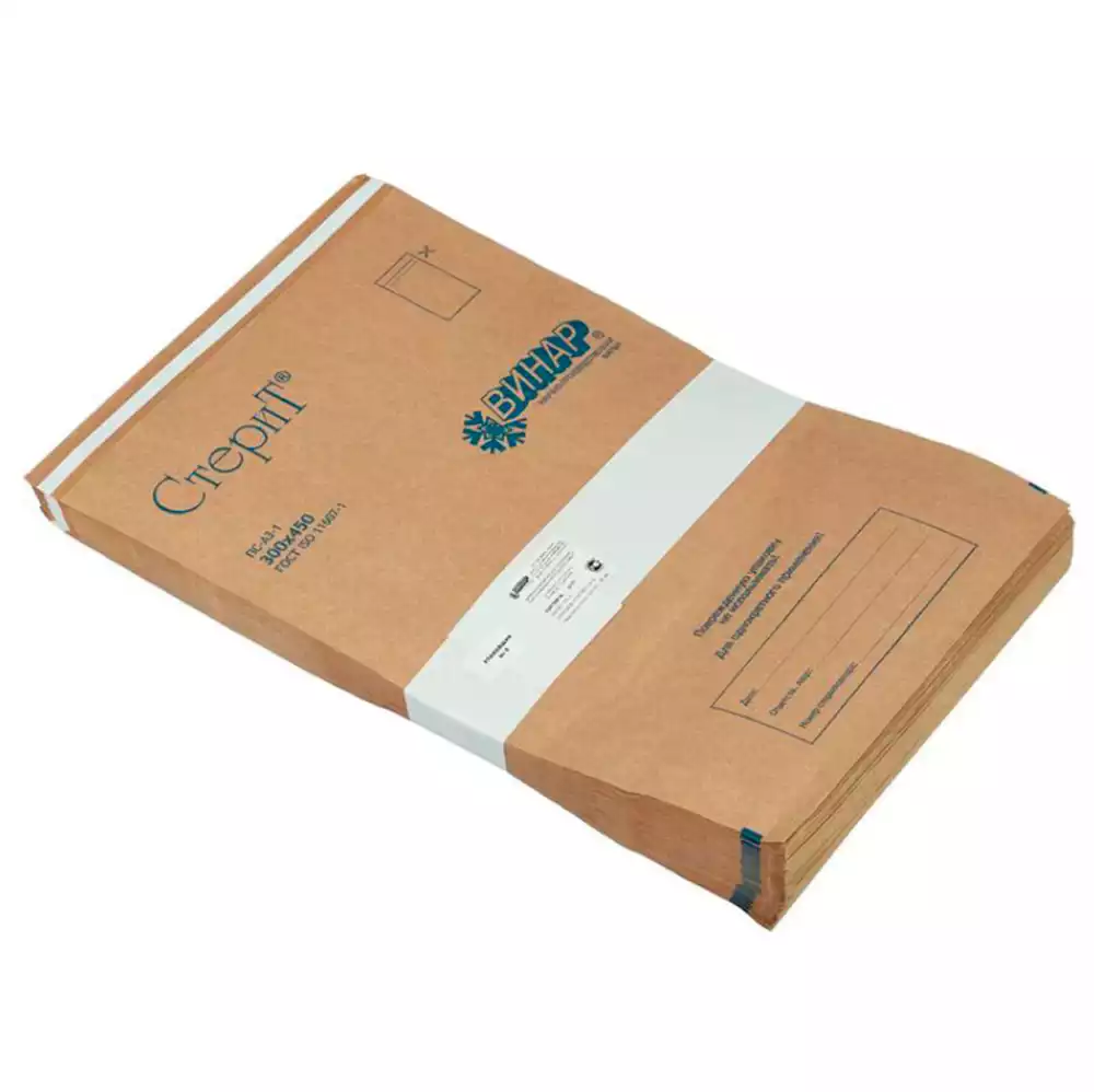 Пакет СтериТ, размер 300*450мм, бумажный, крафт, самоклеющийся, упаковка 100шт