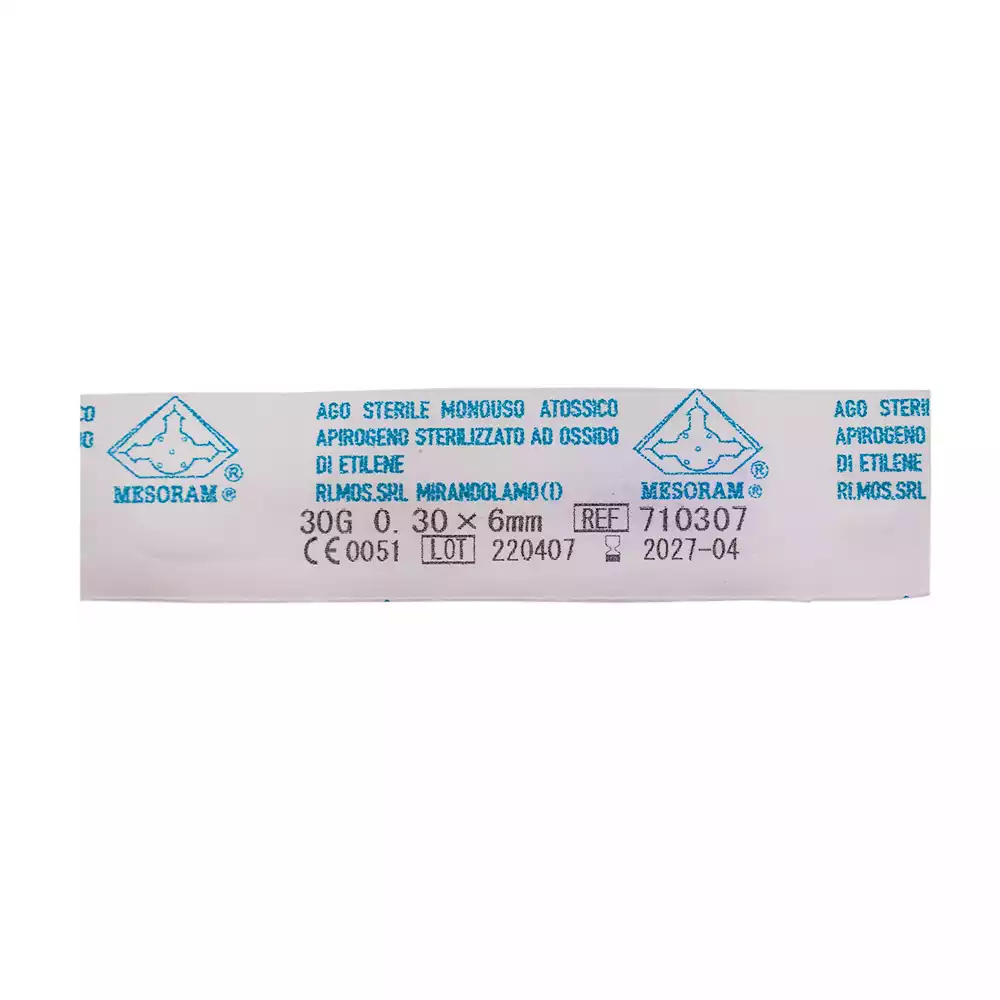 Игла для микроинъекций MESORAM, размер 30G (0,30*6мм), стерильная, фиолетовая