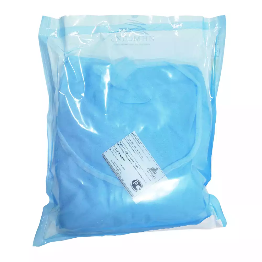 Халат хирургический ЕВРО, длина 140см, материал СМС 42г/м2, размер 56-58, стерильный